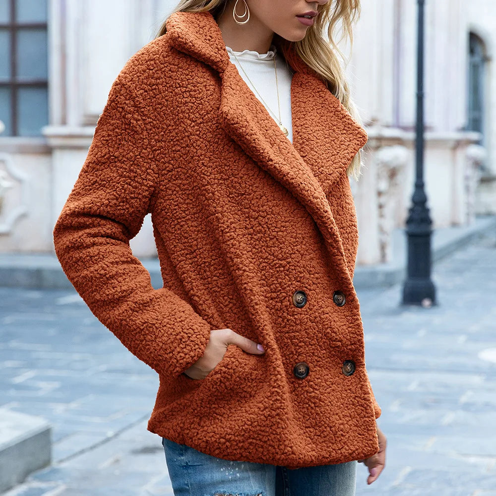Women's Faux Fur Teddy Coat - Long Sleeve Winter Jacket
