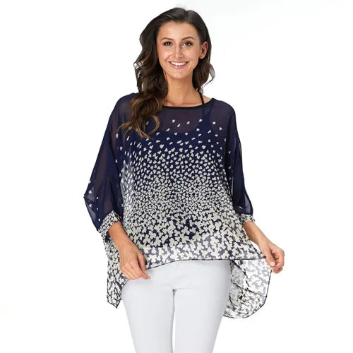 Women's Bohemian Chiffon Blouse - Plus Size Batwing Sleeve Summer Top