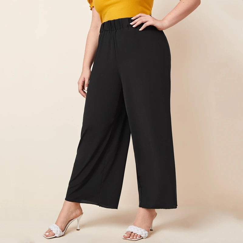 Women's Wide Leg Pants - Plus Size Elastic Waist Casual Trousers