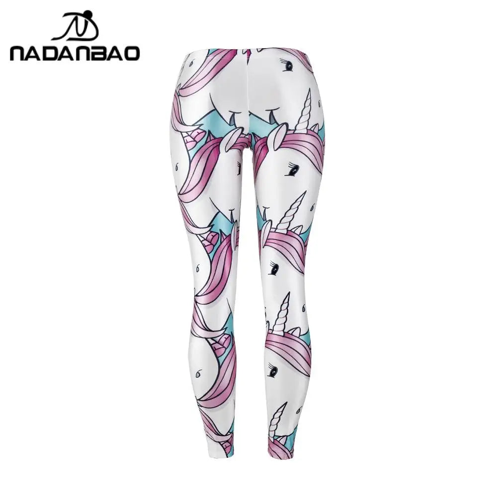 Women's White Unicorn Print Athletic Leggings - Mid-Waist Stretchy Fitness Pants