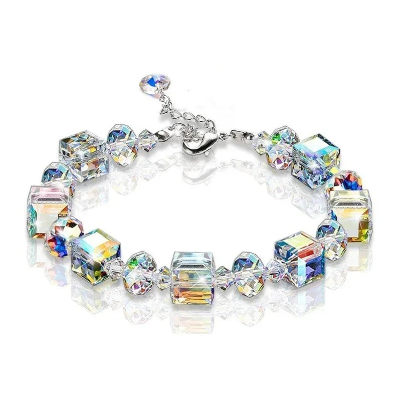 Crystal Cube Bracelet - Trendy Geometric Beaded Wrist Chain for Women