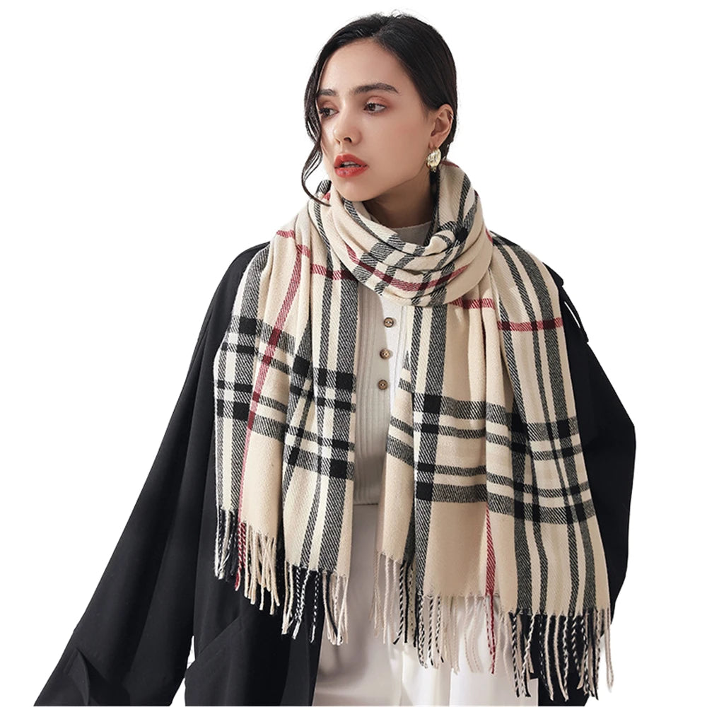 Women's Classic Plaid Cashmere-Feel Winter Scarf & Shawl