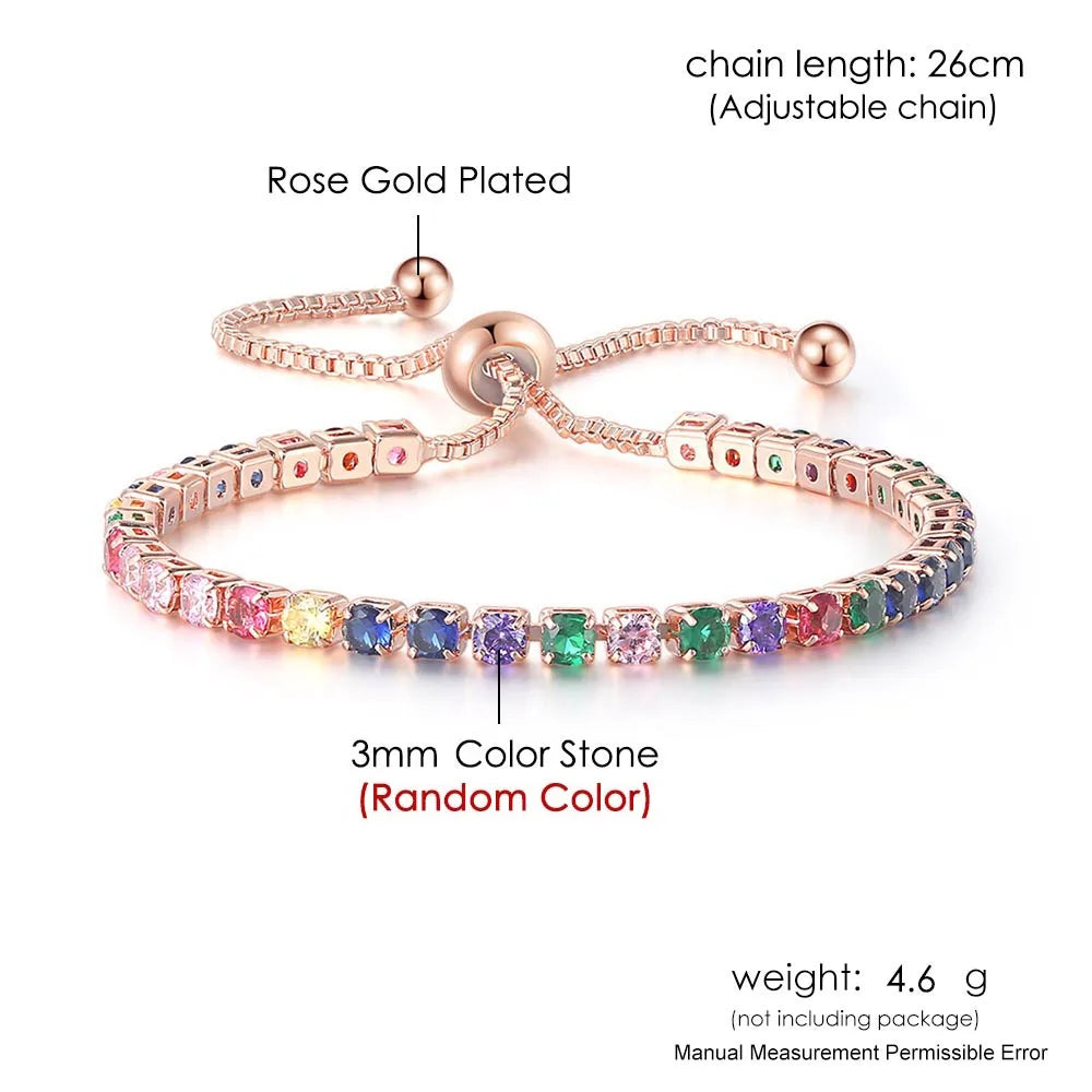 Rainbow Zircon Tennis Bracelet - Adjustable Women's Hand Chain