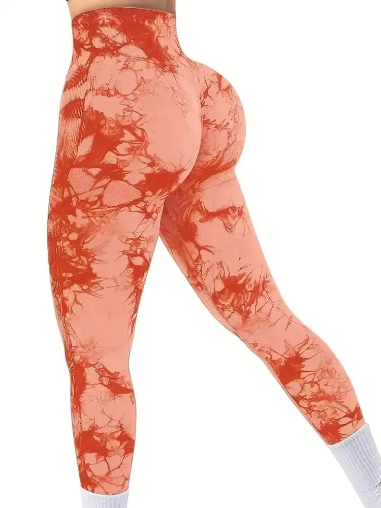 Women's High-Waist Seamless Yoga Leggings - Tie Dye