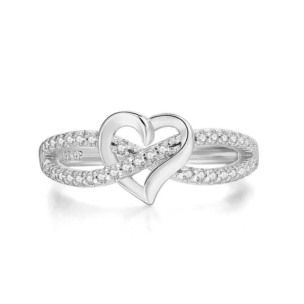 Infinity Love Promise Ring - Double Circle Heart Design Wedding Band