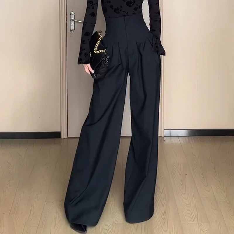 Women's High Waist Wide Leg Pants - Casual Straight Fit Trousers