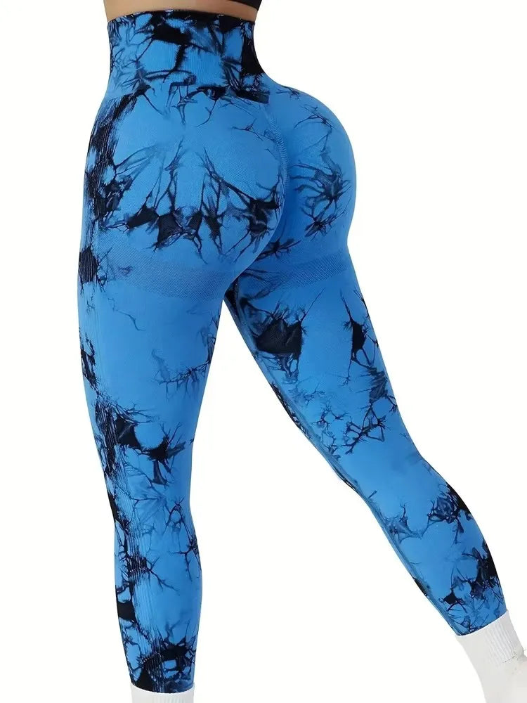 Women's High-Waist Seamless Yoga Leggings - Tie Dye