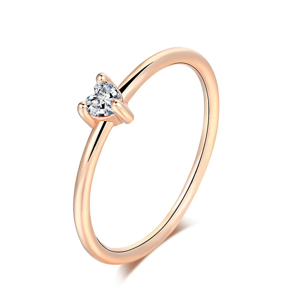 Heart Zircon Ring - 14K Gold Plated Wedding Band for Women
