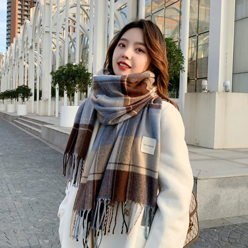 Luxury Plaid Cashmere Scarf - Winter Warm Shawl & Wrap