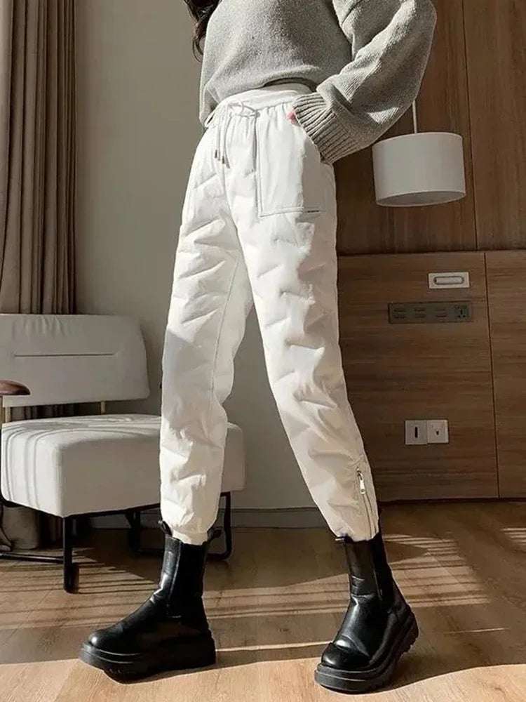 Women's High Waist Winter Pants - Warm Fleece-Lined Straight Leg Trousers