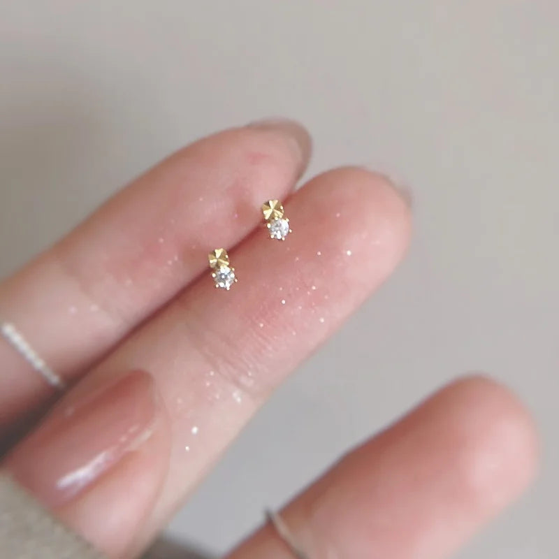 Sterling Silver Zircon Stud Earrings - Gold Plated Crystal Jewelry