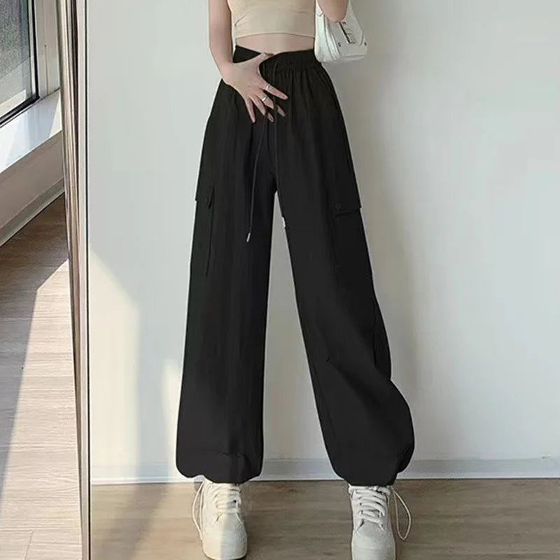 Women's High-Waist Cargo Pants - Casual Wide Leg Trousers