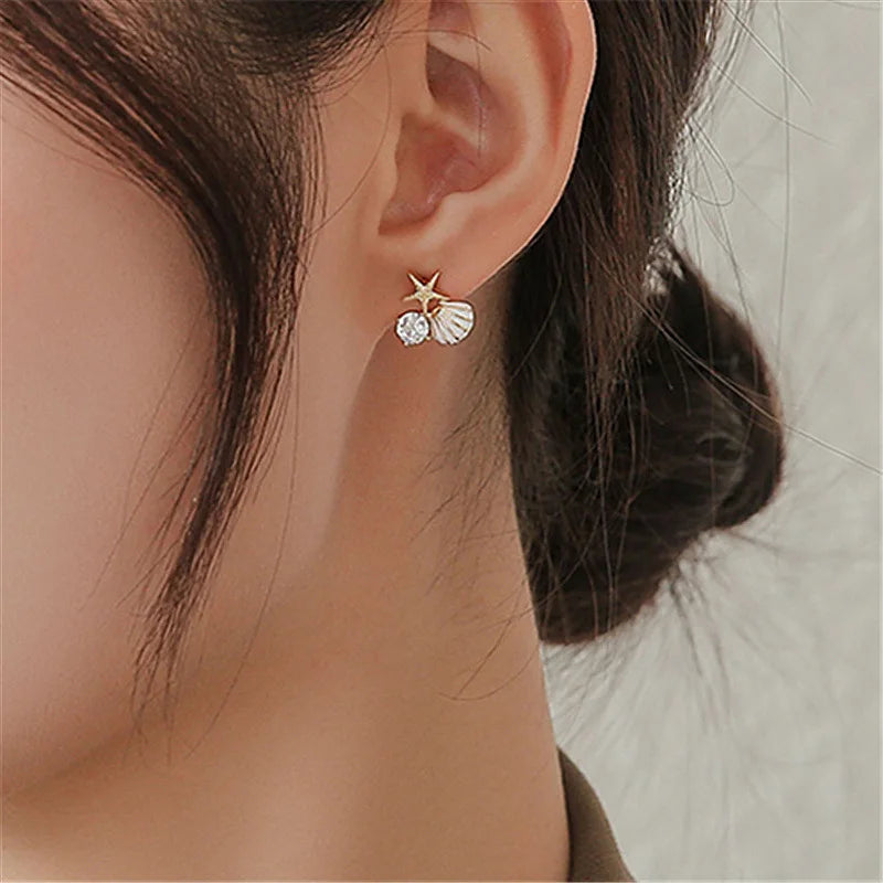 Starfish Pearl Stud Earrings - Asymmetric Shell Design