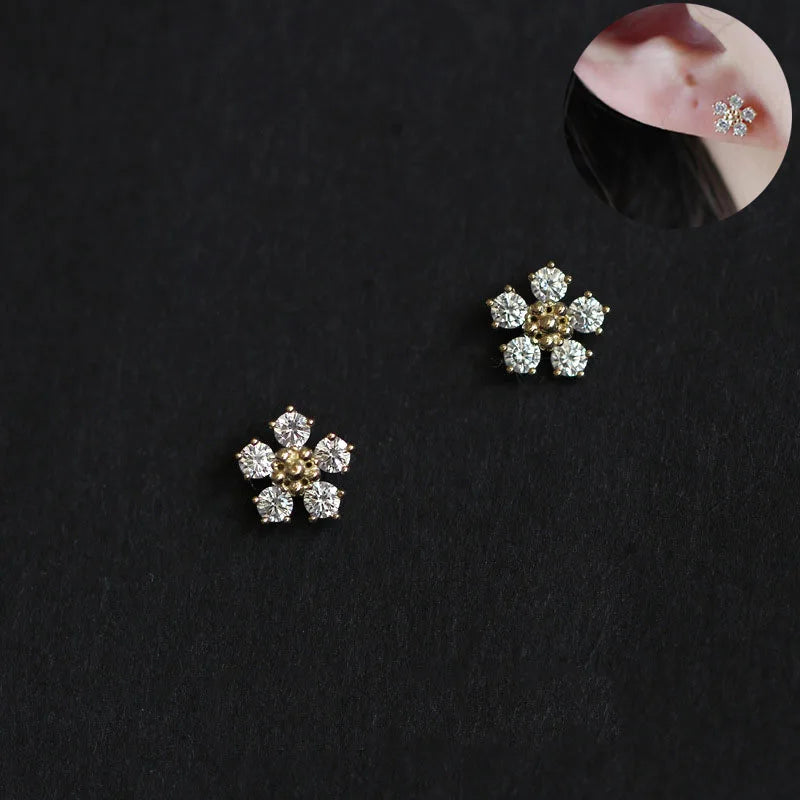 Sterling Silver Zircon Stud Earrings - Gold Plated Crystal Jewelry