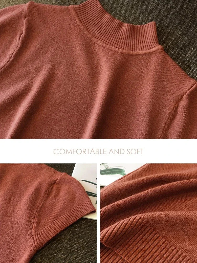 Half-High Neck T-Shirt - Korean Fashion Casual Jumper