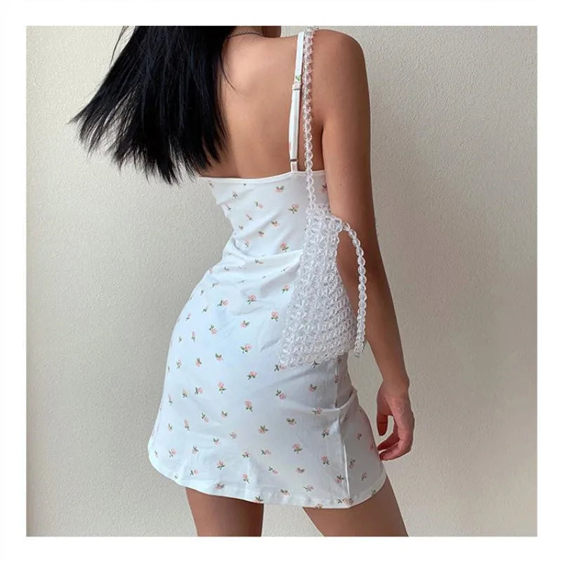 Women's Floral V-Neck Cami Dress - Sleeveless Mini Dress