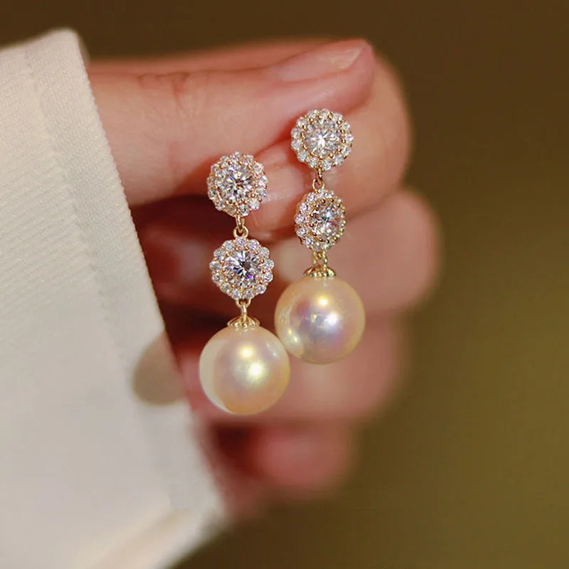 Rhinestone Flower Stud Earrings with Pearl & Crystal Accents