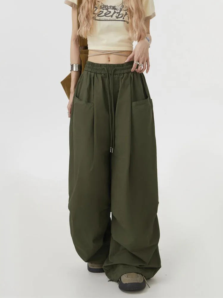 Women's High Waist Cargo Pants - Y2K Streetwear Wide Leg Trousers