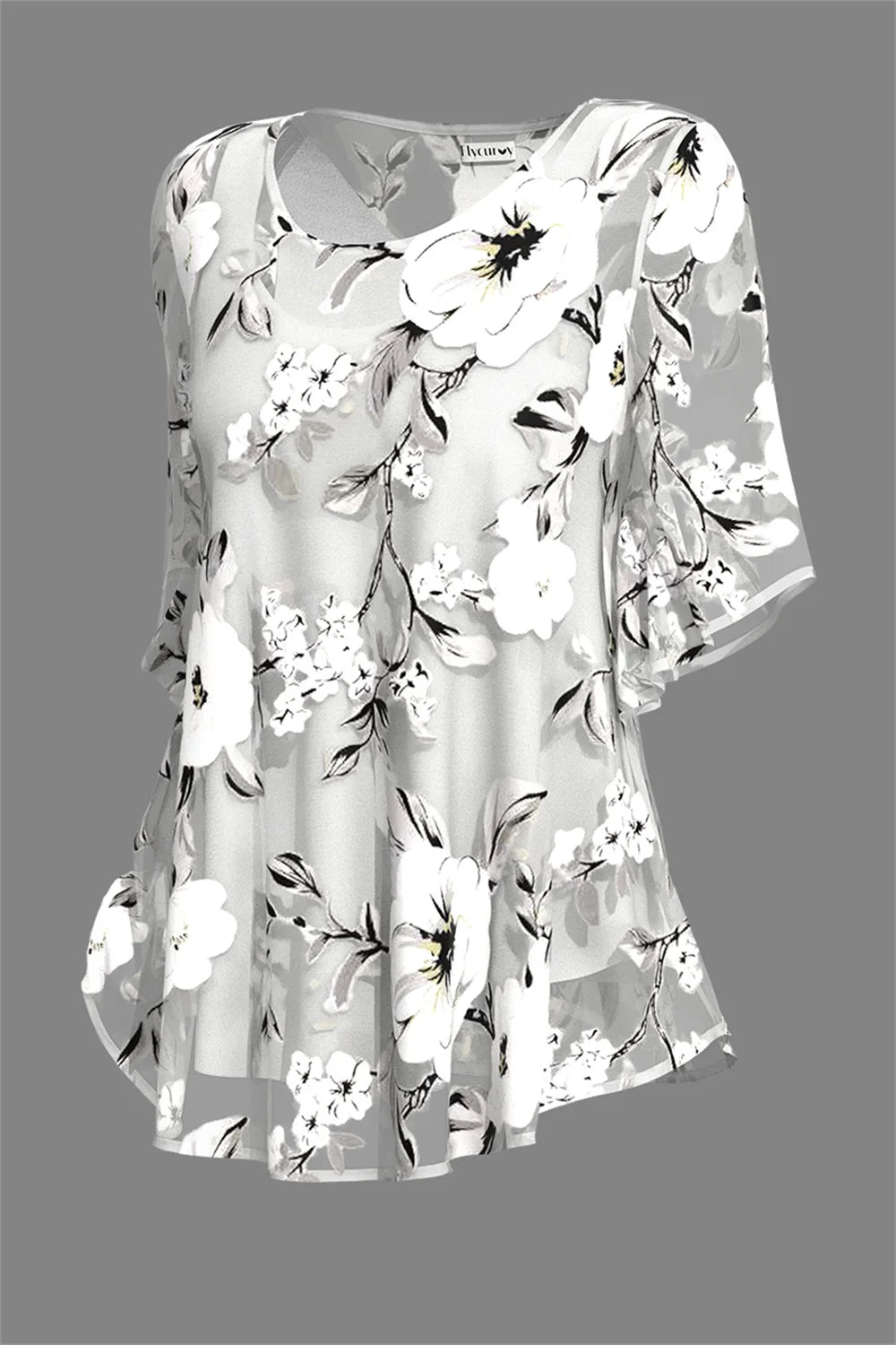Women's Plus Size Floral Chiffon Two-Piece Blouse Set