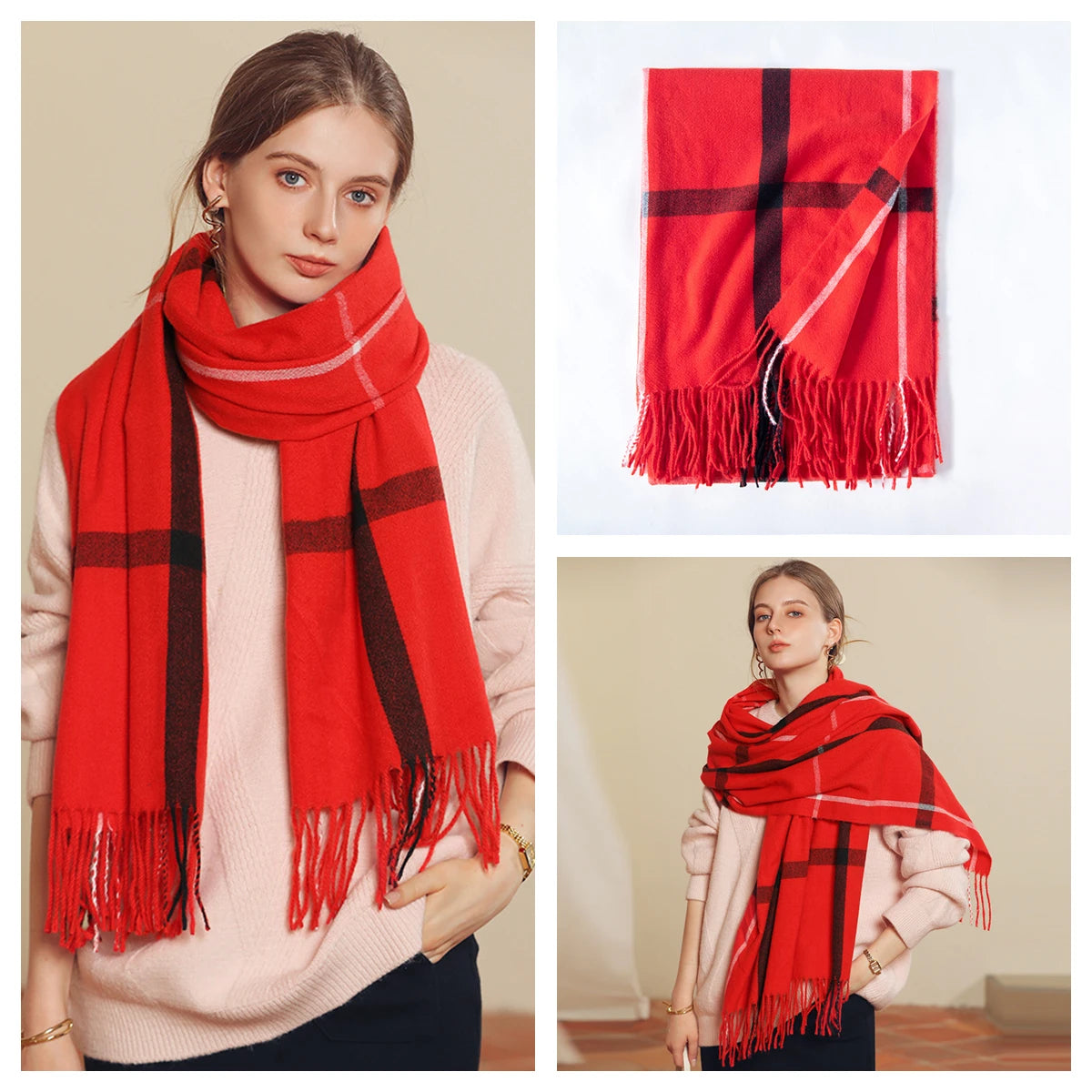 Women's Classic Plaid Cashmere-Feel Winter Scarf & Shawl
