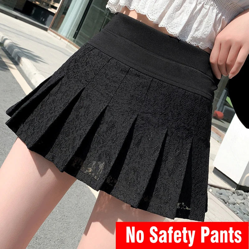 Women's High Waist Lace Pleated Mini Skirt