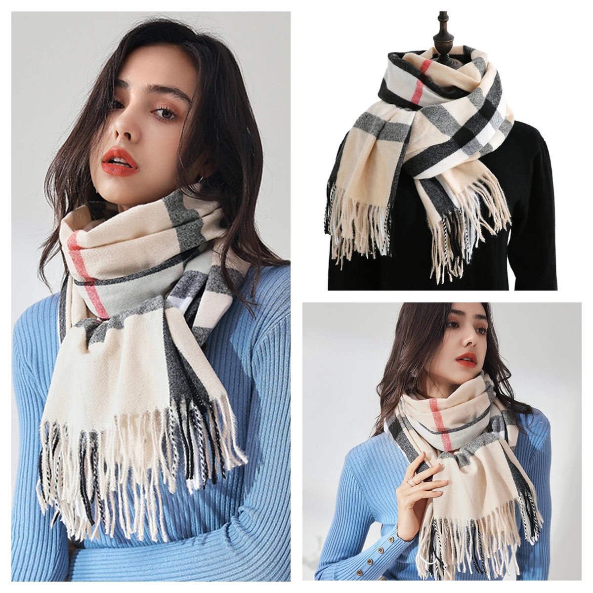 Women's Classic Plaid Cashmere-Feel Winter Scarf & Shawl