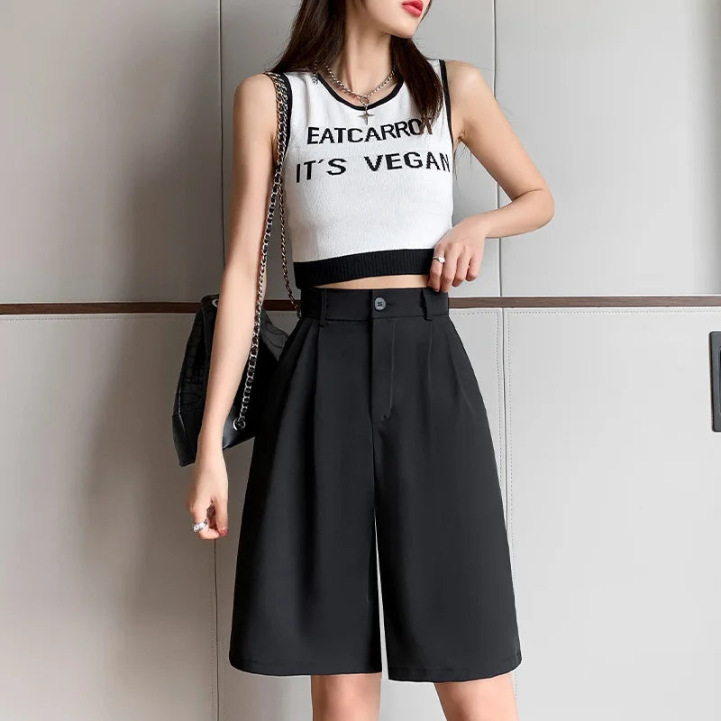 Women's High Waist Wide Leg Shorts - Summer Office Casual