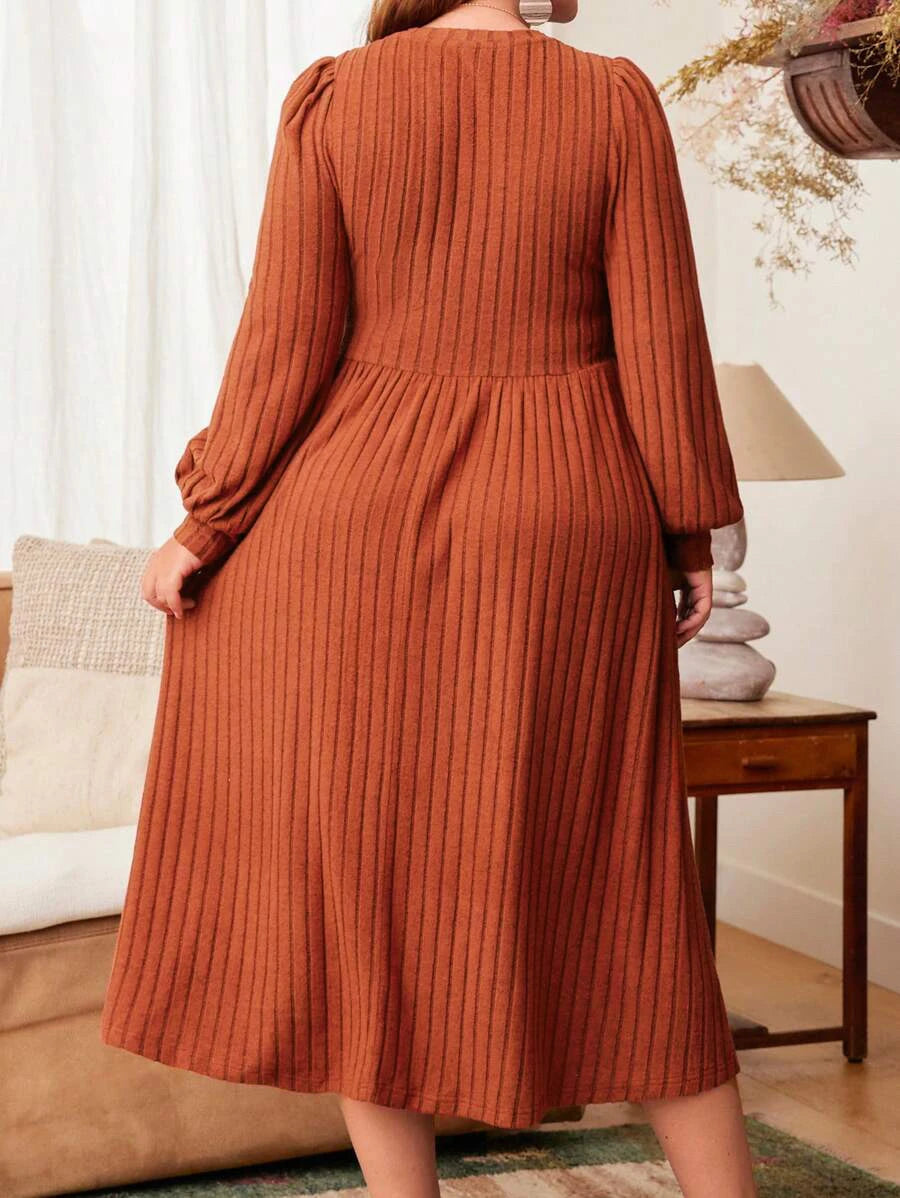 Women's Plus Size Solid Color Long Sleeve Maxi Dress