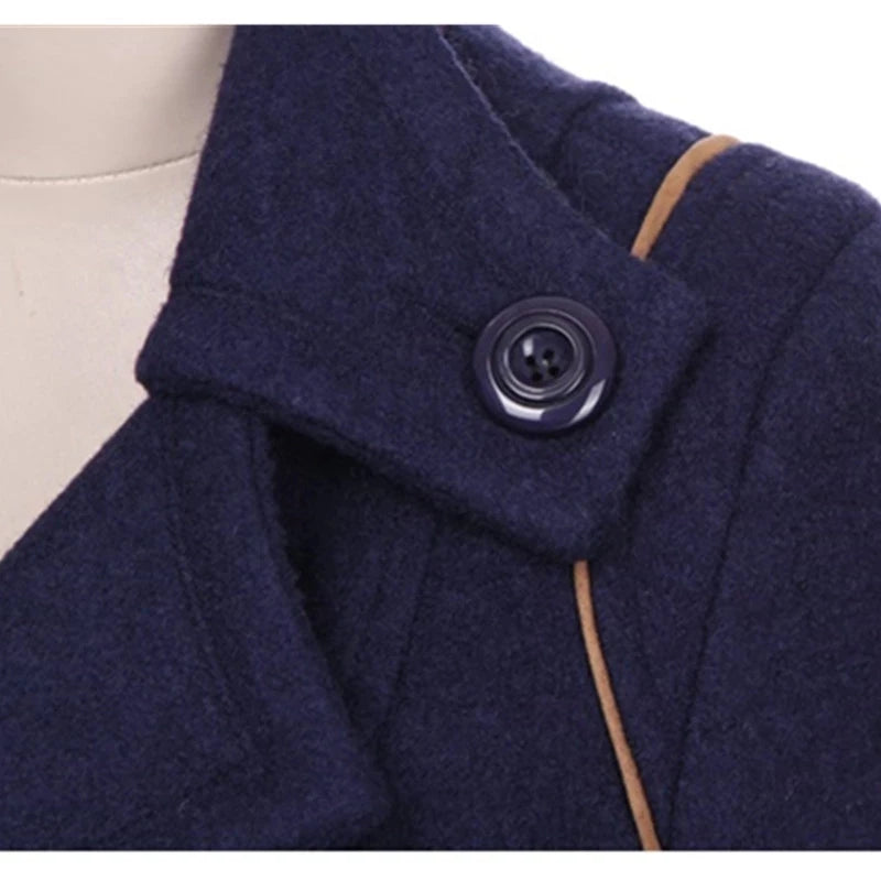 Women's Double-Breasted Wool Blend Long Coat with Belt