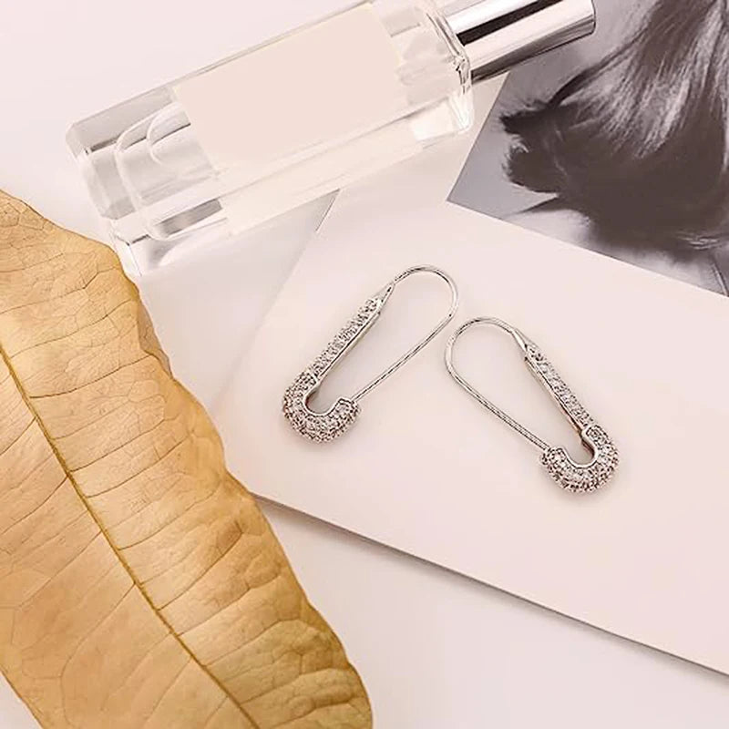 Geometric Paper Clip Hoop Earrings - Cubic Zirconia Fashion Jewelry