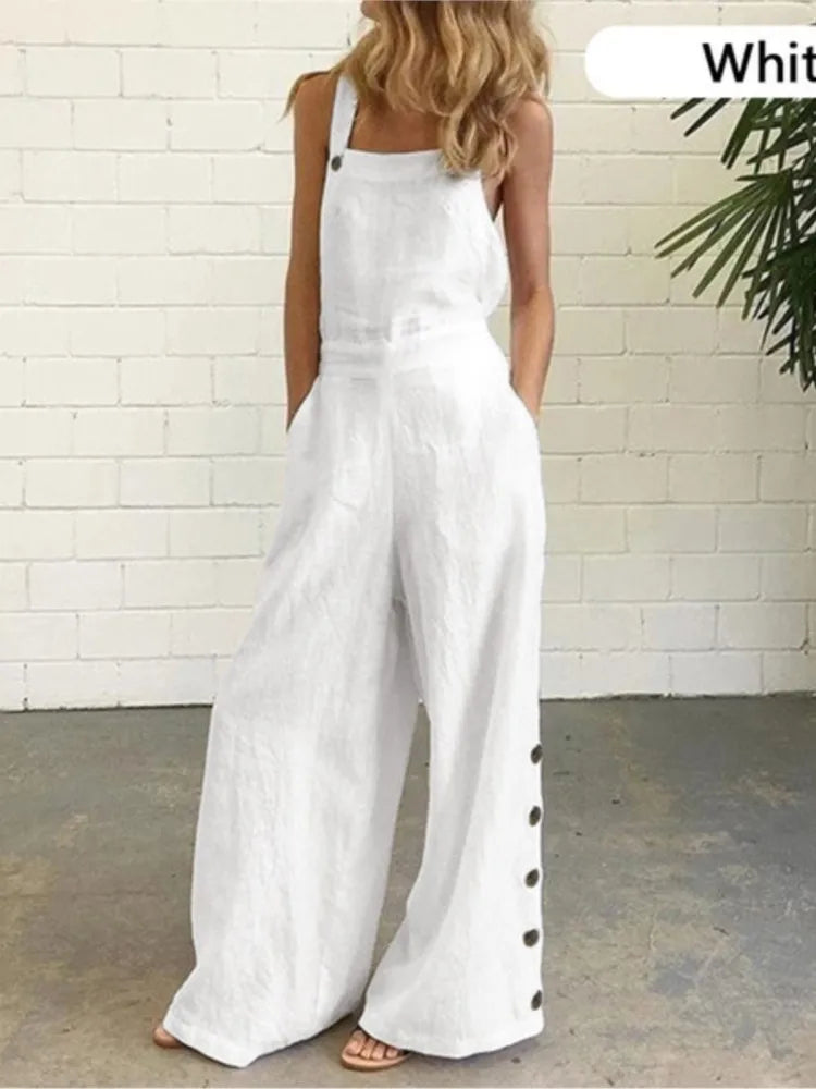 Women's Sleeveless Wide Leg Jumpsuit with Pockets