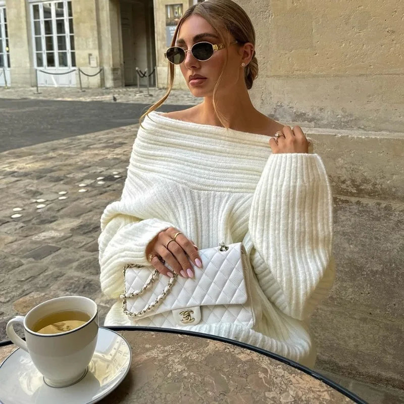 Off-Shoulder Sweater - Women's Retro Loose Pullover
