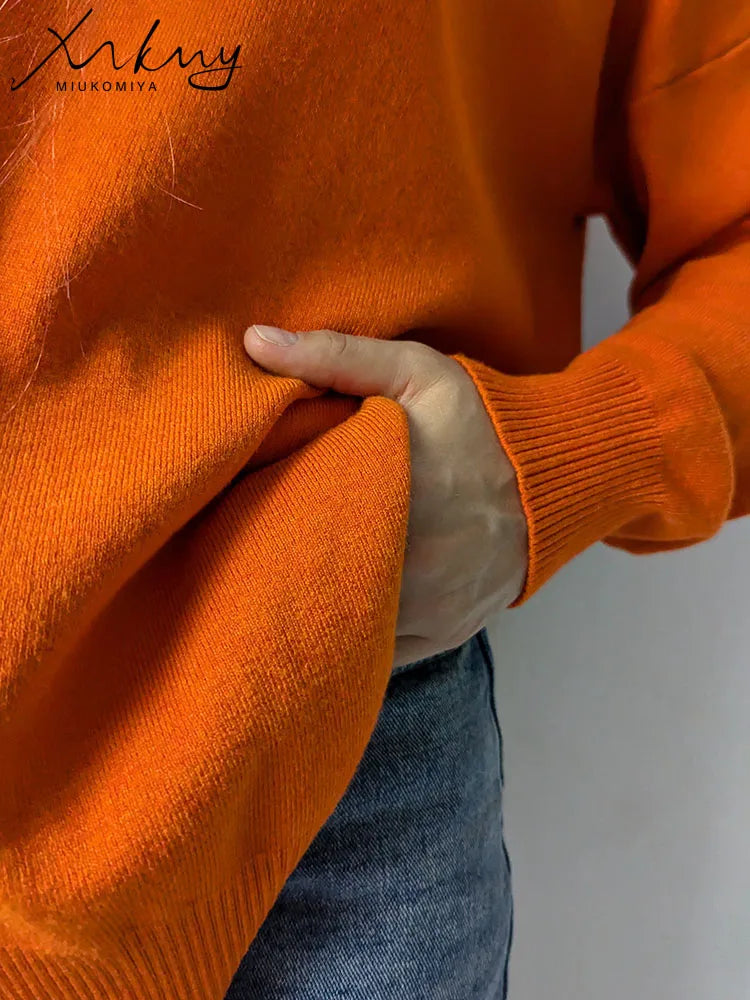 Oversized Turtleneck Sweater - Women's Side Split Pullover