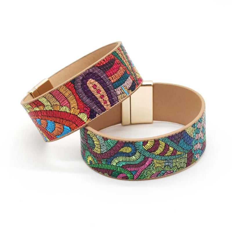 Ethnic Wrap Leather Bracelet for Women - Lightning Heartbeat Design