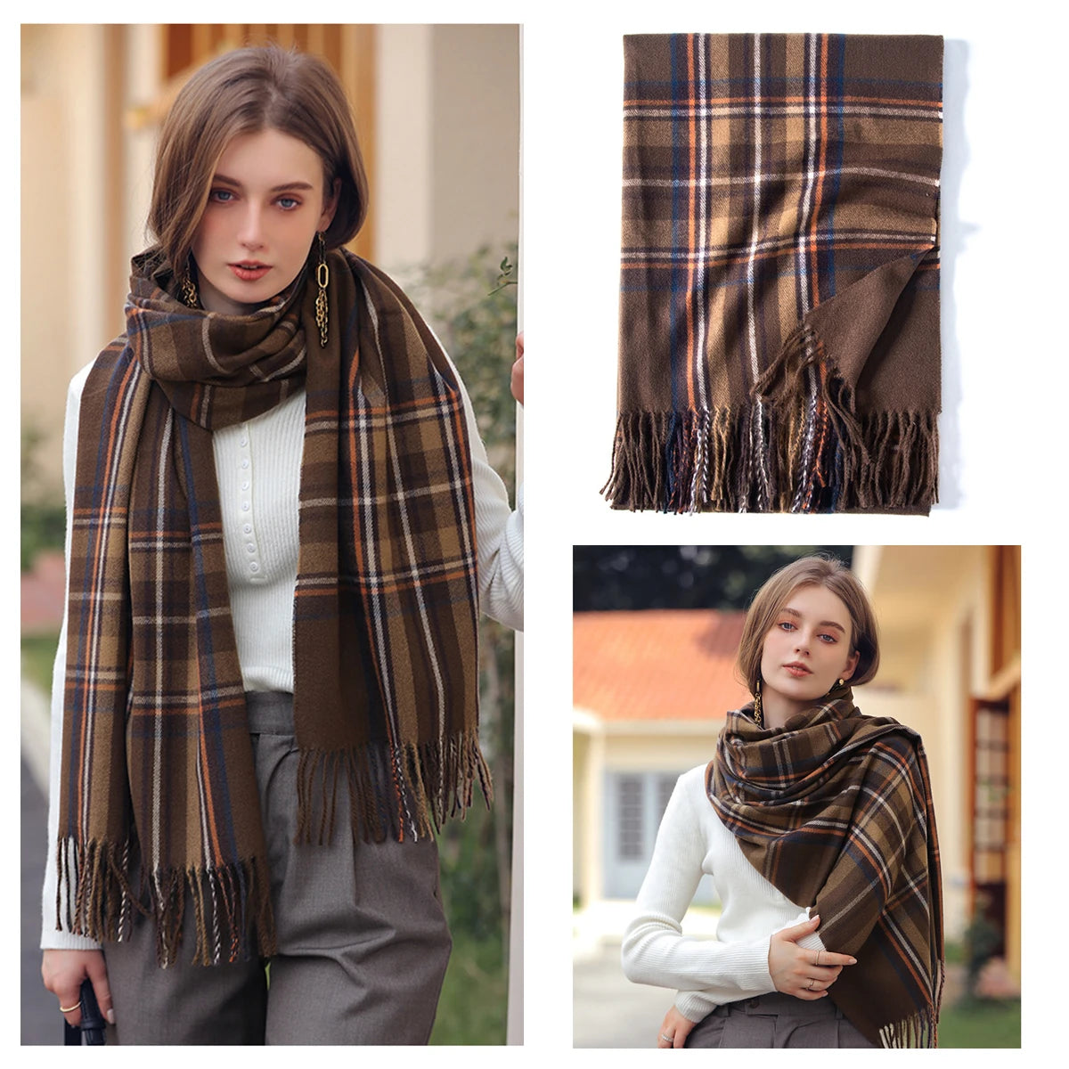 Women's Classic Plaid Cashmere-Feel Winter Scarf & Shawl