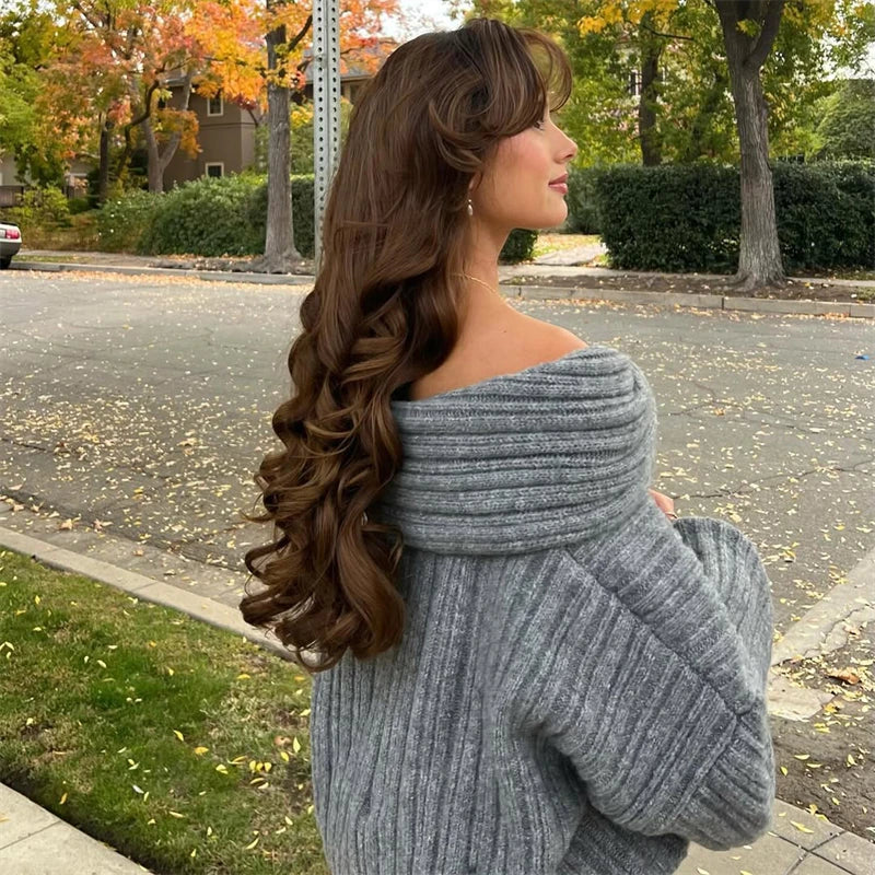 Off-Shoulder Sweater - Women's Retro Loose Pullover