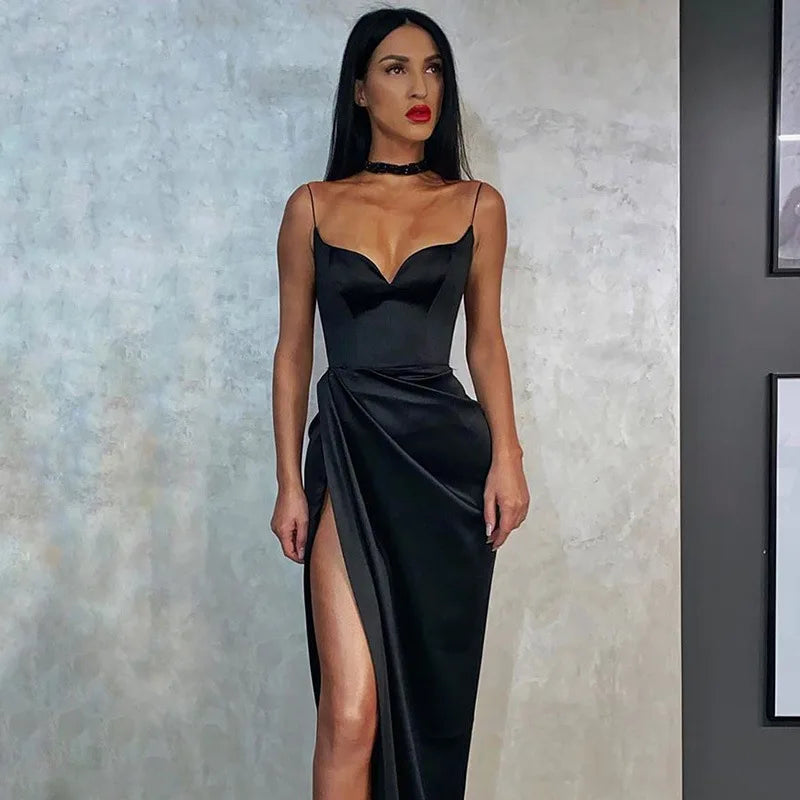 V-Neck Bodycon Midi Dress with Adjustable Straps