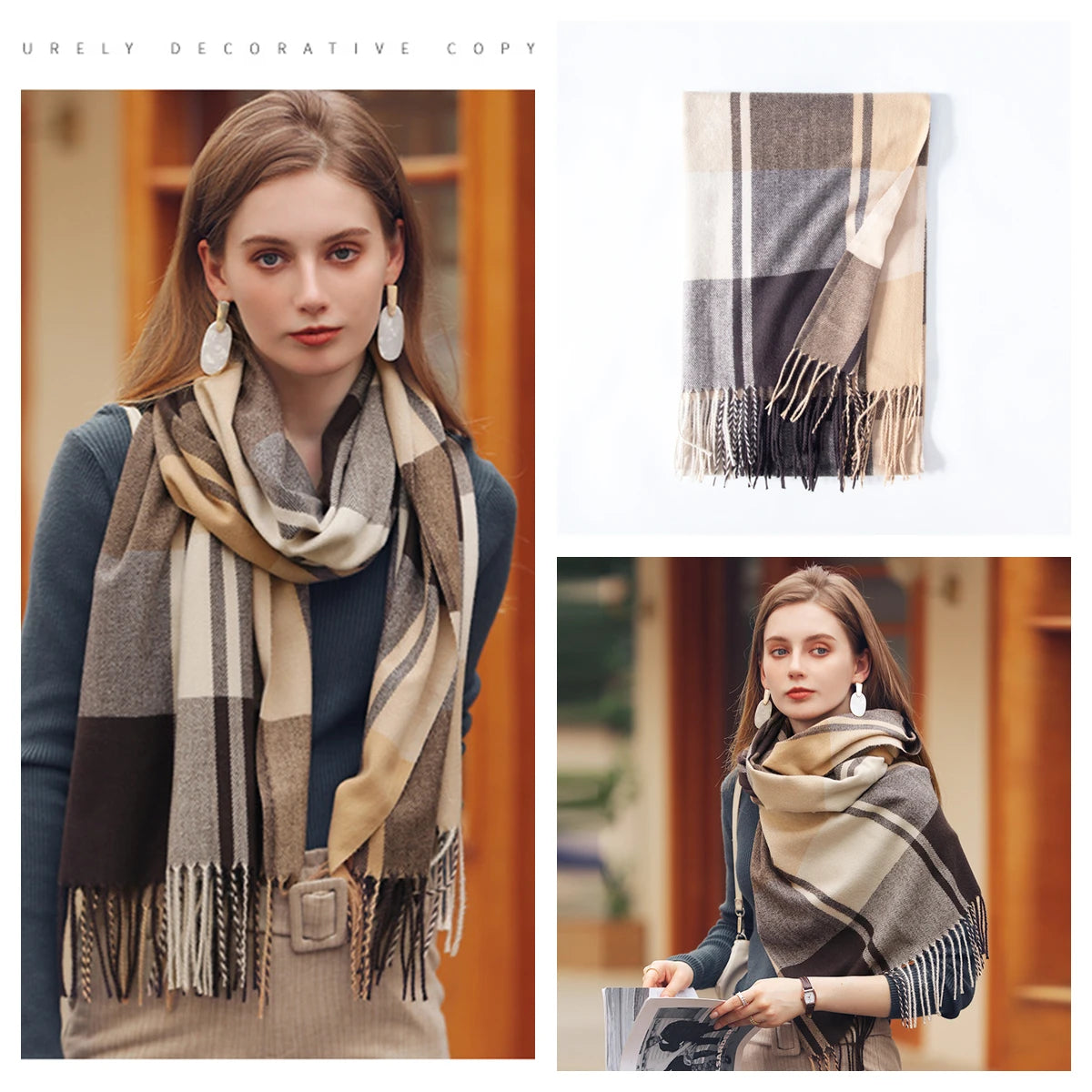 Women's Classic Plaid Cashmere-Feel Winter Scarf & Shawl