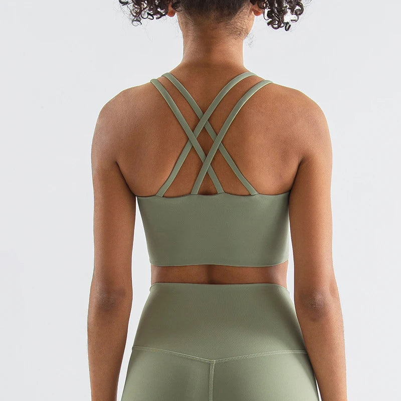 SOISOU Women's Cross-Back Sports Bra - Breathable Nylon Yoga & Fitness Bralette