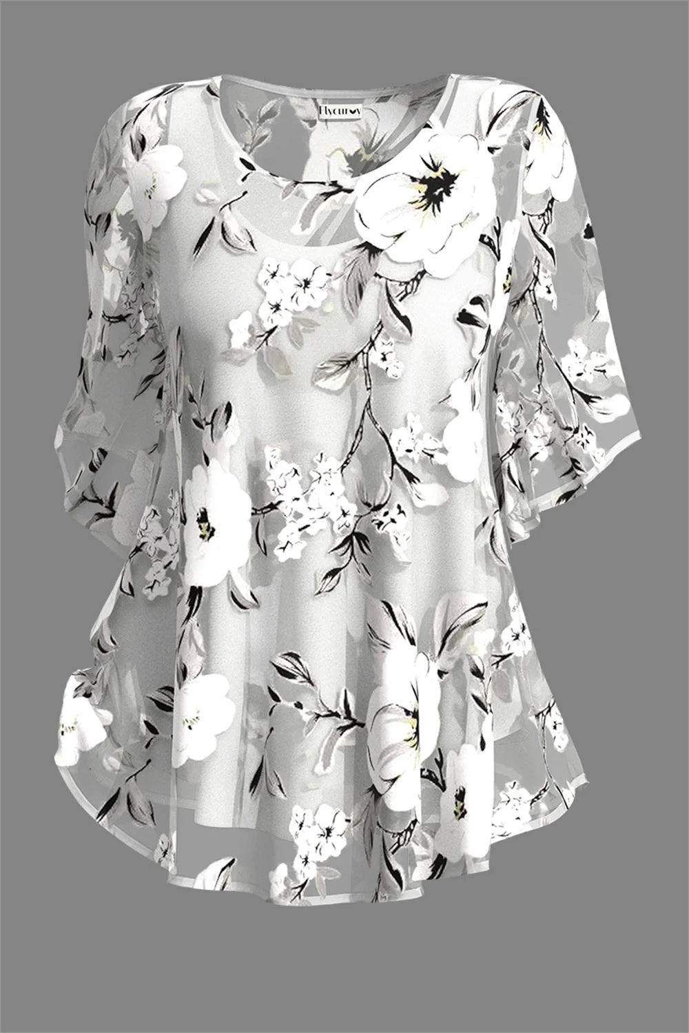 Women's Plus Size Floral Chiffon Two-Piece Blouse Set