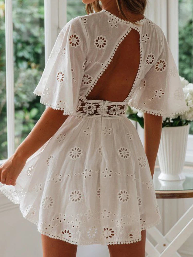 Women's White Embroidered Summer Dress