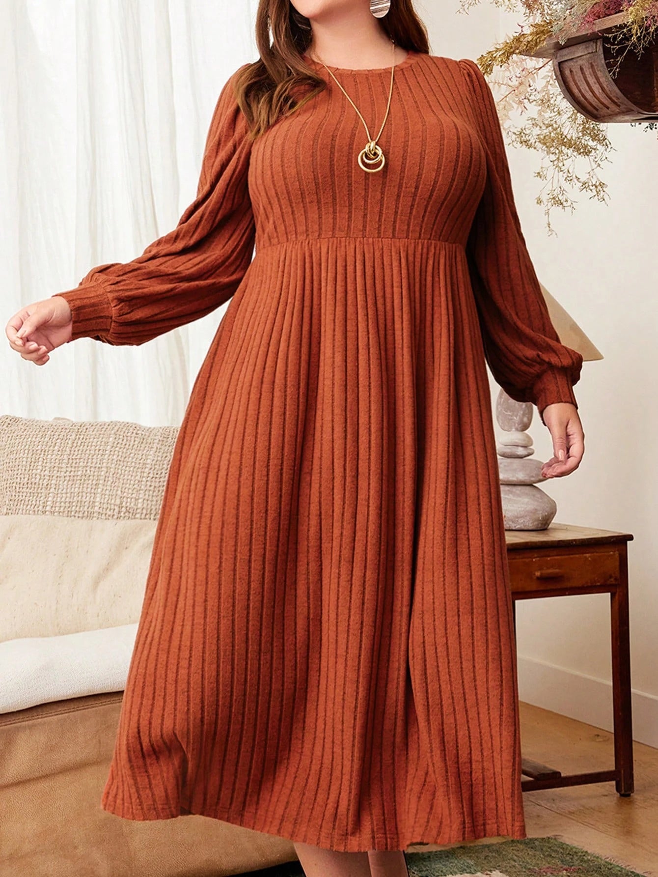 Women's Plus Size Solid Color Long Sleeve Maxi Dress