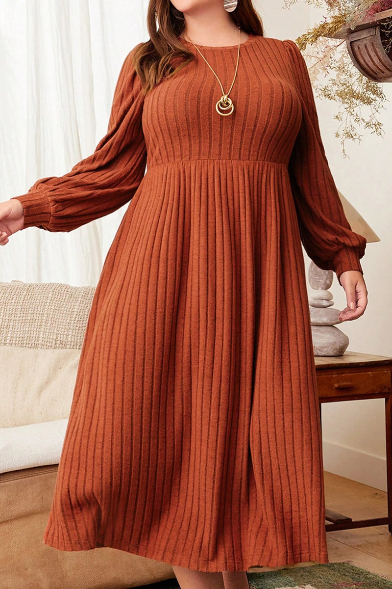 Women's Plus Size Solid Color Long Sleeve Maxi Dress