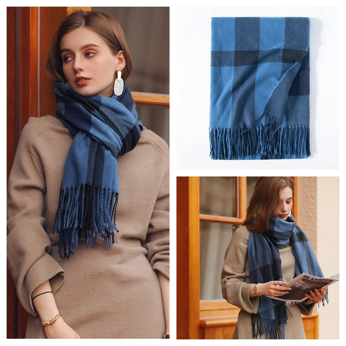Women's Classic Plaid Cashmere-Feel Winter Scarf & Shawl