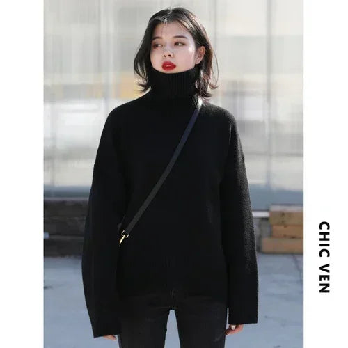 Korean Turtleneck Sweater - Women's Loose Warm Pullover