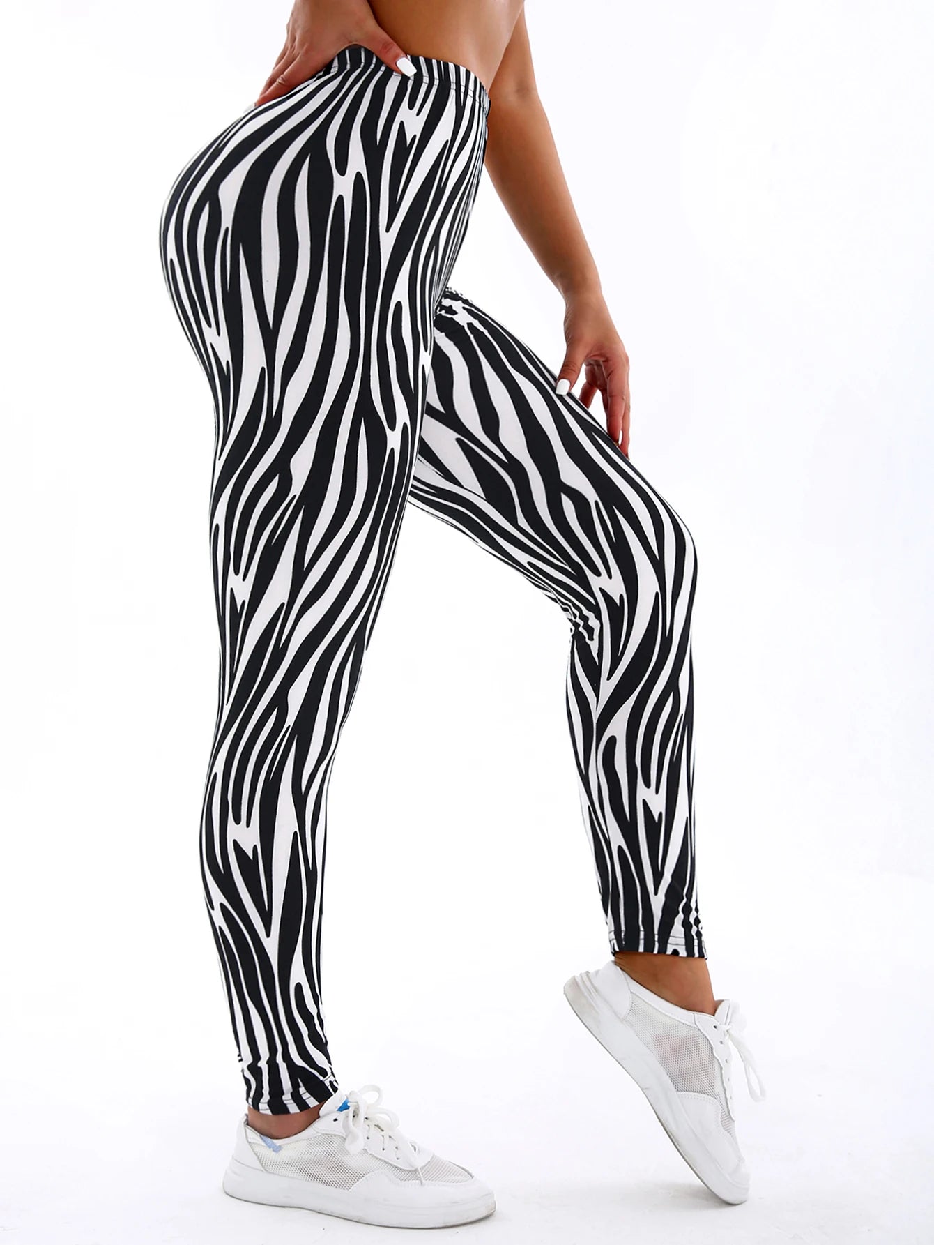Women's High-Waist Striped Leggings - Athletic Yoga Pants