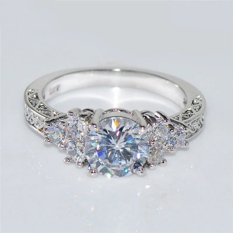 Silver Zircon Engagement Ring for Women - Wedding Band