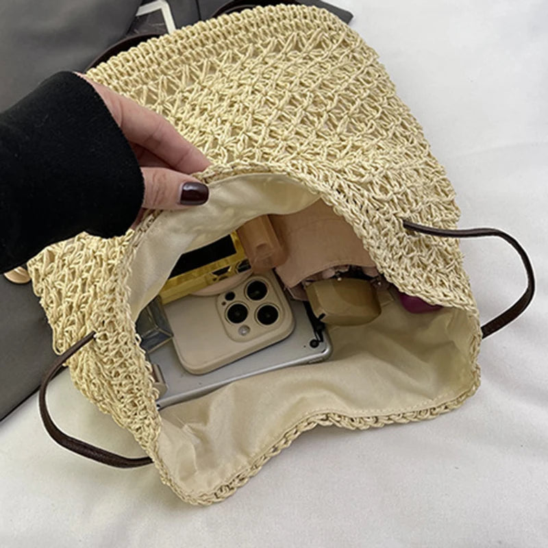 Bohemian Straw Backpack - Handwoven Summer Travel Bag