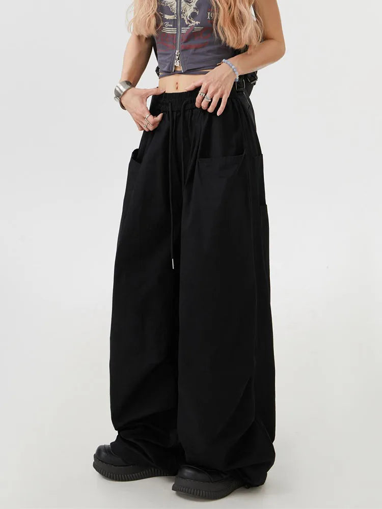Women's High Waist Cargo Pants - Y2K Streetwear Wide Leg Trousers