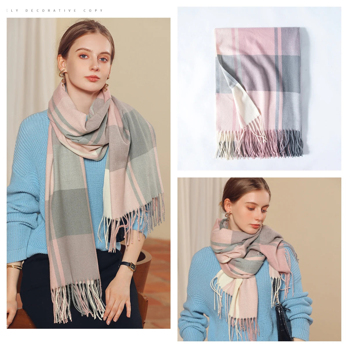 Women's Classic Plaid Cashmere-Feel Winter Scarf & Shawl